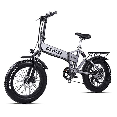 Bicicleta Eléctrica 500W 20 Pulgadas 48V 12.8Ah Neumático Gordo Ciclismo de Playa Bicicleta de Montaña Suspensión Completa MTB Ebike 7 Velocidad Variable(Plata)