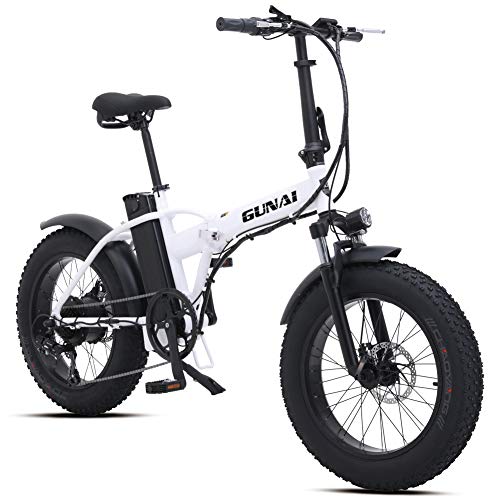 Bicicleta Eléctrica 500W 20 Pulgadas 48V 15Ah Neumático Gordo Ciclismo de Playa Bicicleta de Montaña Suspensión Completa MTB Ebike 7 Velocidad Variable(Blanco)