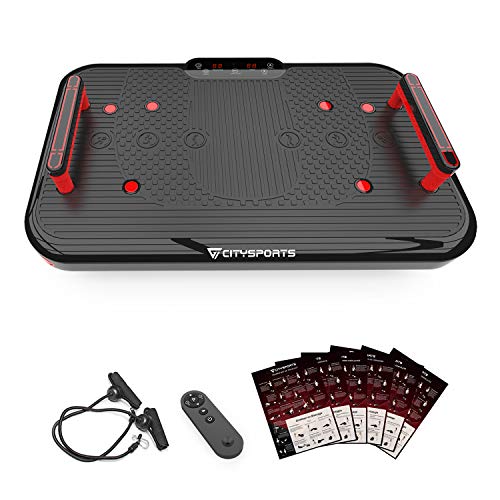 CITYSPORTS Plataforma Vibratoria Fitness CS-600 Placa Vibratoria Bluetooth 50 Velocidades Ajustables + 2 Manijas Integradas, 3 Modos de Vibración con Guía de Posturas y Uso Profesional