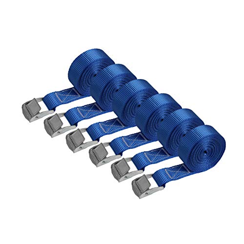 Correa de amarre cinturón de amarre con hebilla - azul - 2,5m 4m 6m - diferentes cantidades resistente a 250 kg DIN EN 12195-2, 6 piezas - 2.5 cm x 4 m