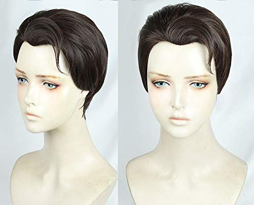 Detroit Become Human Connor cosplay peluca marrón oscuro resistente al calor pelo sintético Anime Cosplay disfraz peluca + gorra de peluca