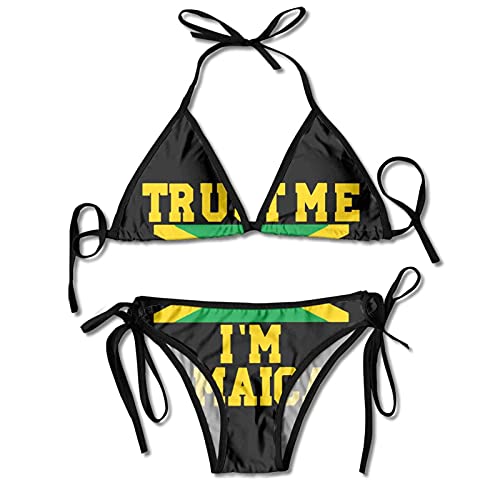 DRXX Conjuntos de Bikini para Mujer Trust Me I'm Jamaican Swimwear Halter Push Up Ropa de Playa Traje de baño Triángulo Trajes de baño Negro