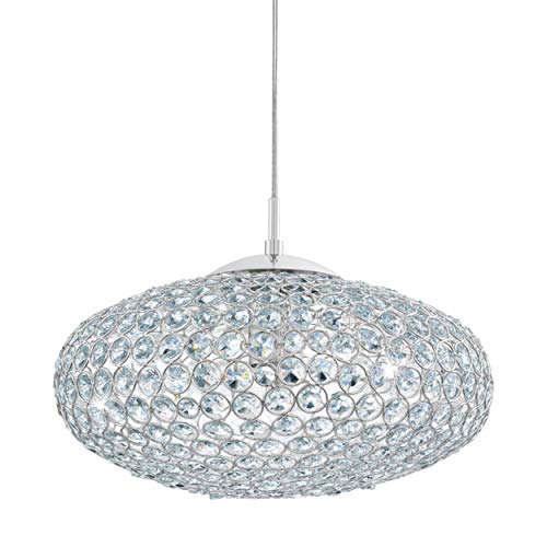 EGLO Lámpara colgante Clement, 1 foco, elegante, de acero y cristal en cromo, transparente, para mesa de comedor, salón, con casquillo E27