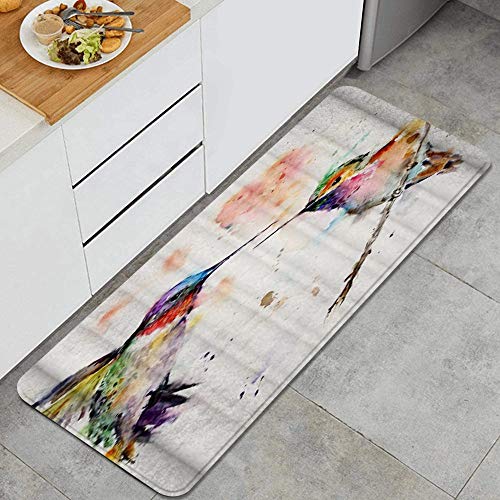 ELIENONO Alfombra de Cocina,Zorzal de pájaro Acuarela Doodle,tapete Decorativo para Piso de Cocina con Respaldo Antideslizante, 47"x17"