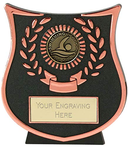 Emblems-Gifts - Placa de natación (11 cm), diseño de Trofeo con Texto en inglés Curve Bronze