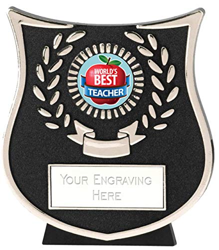 Emblems-Gifts - Placa de Plata con Texto en inglés Best Teacher, Trofeo con Grabado Gratuito, 11 cm