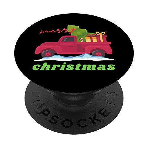 Feliz Navidad Vintage Red Pick Up Truck Design Árbol Navidad PopSockets Agarre y Soporte para Teléfonos y Tabletas
