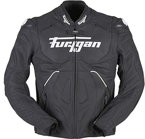 Furygan Raptor Evo - Chaqueta de piel para moto (talla XL), color negro y blanco