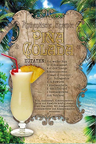 Generisch Cartel de chapa con texto en inglés "Cocktail receta Pina Colada", 20 x 30 cm