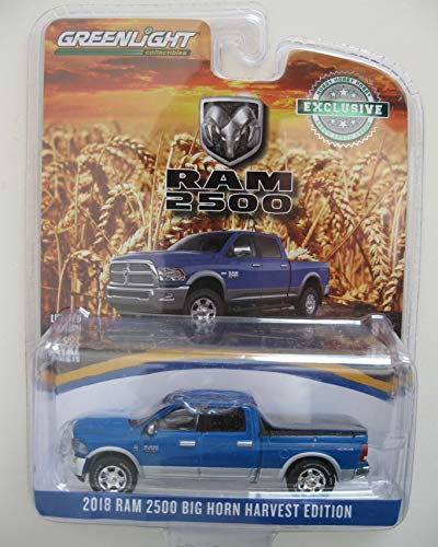 Greenlight 2018 Dodge Ram 2500 Big Horn Pickup Truck New Holland Blue Harvest Edition Hobby Exclusive 1/64 Diecast Model Car by