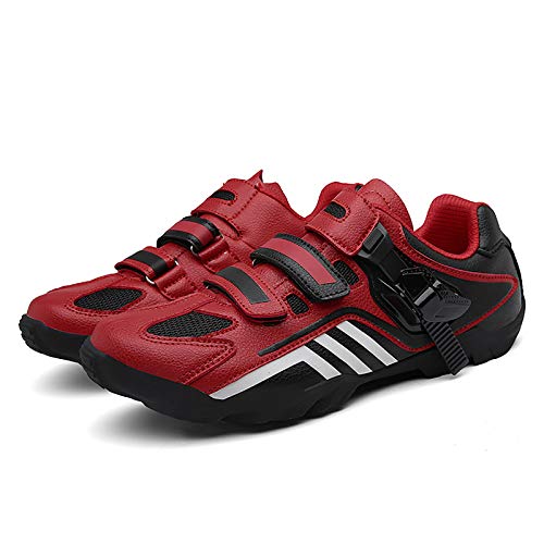 GSYNXYYA Zapatos de Ciclismo, Zapatos de Ciclismo de Carretera/de montaña con Hebilla de Paladio, sin Bloqueo de Zapatos de Ciclismo Casual (Unisex),Rojo,41 EU