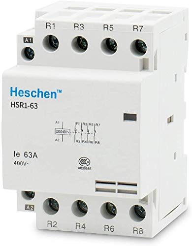 Heschen Contactor de CA del hogar HSR1-63 4 polos cuatro normalmente cerrado 220V/240V Voltaje de la bobina 35mm Montaje en riel DIN