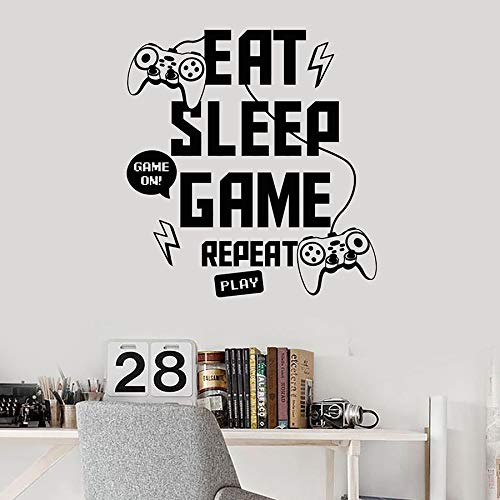 HGFDHG Pegatinas de Pared Eat Sleep Game Repeat Play Joystick Área de Juegos Sala de Juegos Decoración Interior Vinilo Etiqueta de la Ventana Arte Mural