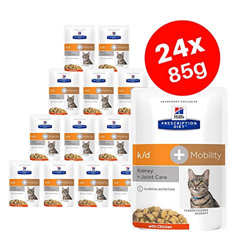 Hills Prescription Diet k/d + Mobility – Alimento para gatos adultos con pollo, riñón + cuidado articular 12 x 85 g (Paquete de 2)
