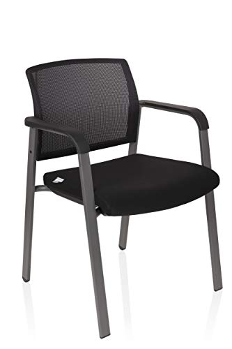 hjh OFFICE 738105 silla de confidente MEET malla/tela negro silla visitante con reposabrazos 4 pies apilable