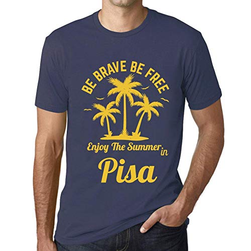 Hombre Camiseta Gráfico T-Shirt Be Brave & Free Enjoy The Summer Pisa Azul Oscuro