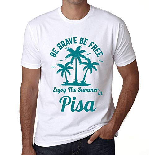 Hombre Camiseta Gráfico T-Shirt Be Brave & Free Enjoy The Summer Pisa Blanco