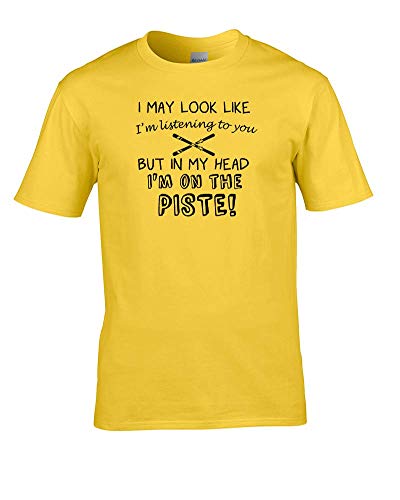 Ice-Tees- I May Look Like I'm Listening but in My Head I'm Skiing - Camiseta para hombre Amarillo amarillo S