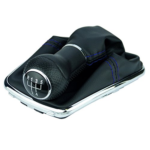 L & P Car Design L&P A253-12 - Funda para palanca de cambios, color negro y azul, 5 marchas, 12 mm, compatible con Volkswagen Golf 4 IV, marco cromado, Plug Play, pieza de repuesto para 1J0711113