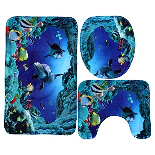 Lance Home 3 Pieza Antideslizante Sea World Baño Mat Set (Baño Alfombra Alfombra + Pedestal + Cubierta de Asiento de Inodoro) Lance Home 3 Pieza Antideslizante Sea World Baño Mat Set (Baño Alfombra Alfombra + Pedestal + Cubierta de Asiento de Inodoro)