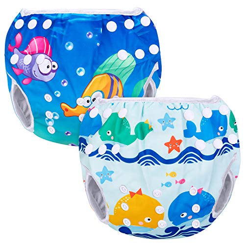 Luxja Pañal de Natación para bebes Bañador Reutilizable de Nadar de Bebé Pañal lavable para Bebé (0-3 años), Ballenas + Peces