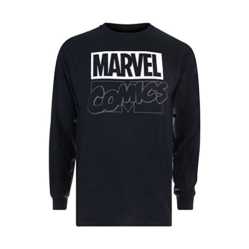 Marvel Contrast Logo Camiseta de Manga Larga, Negro, XXL para Hombre