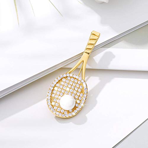 N-B Pin de Raqueta de Tenis con Diamantes de imitación Creativo, Broche de circonita a la Moda, joyería Fina para Mujer