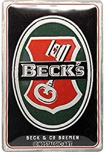 Nostalgic-Art Cartel de chapa retro Beck's – Key Logo – Idea de regalo para los aficionados a la cerveza, metálico, Diseño vintage, 20 x 30 cm
