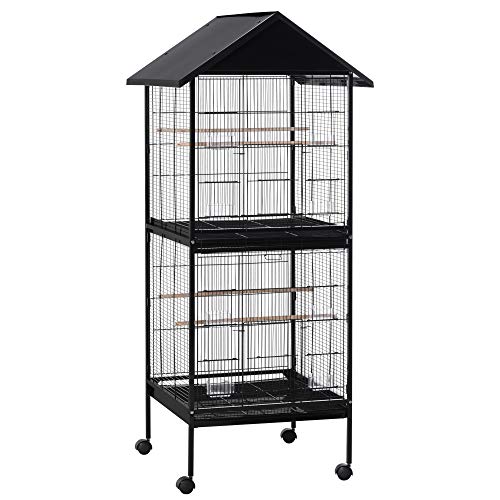 Pawhut Jaula para Pájaros 2 en 1 Grande de 2 Pisos Convertible en Sola Jaula con Ruedas 8 Comederos 4 Perchas y Bandejas Extraíbles para Canarios Loros 71,5x72x170 cm Negro Pawhut Jaula para Pájaros 2 en 1 Grande de 2 Pisos Convertible en Sola Jaula con Ruedas 8 Comederos 4 Perchas y Bandejas Extraíbles para Canarios Loros 71,5x72x170 cm Negro