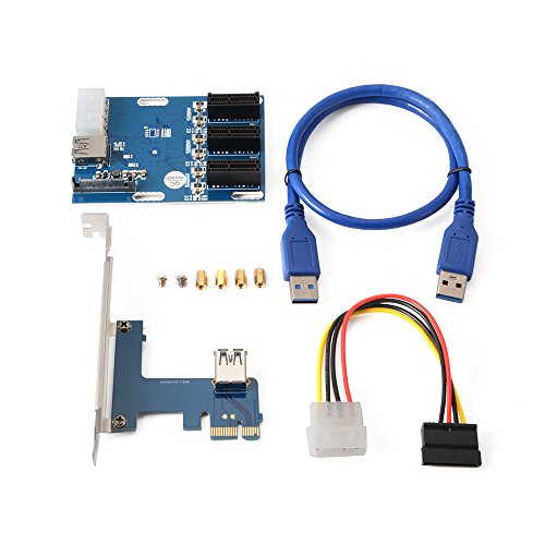 PCI-E Express 1X 1 to 3 Port Switch Multiplier Expansion Hub Riser Card + 4 Pin SATA Power Connector + USB 3.0 Cable