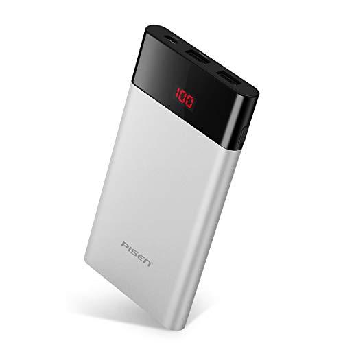 PISEN - Batería externa ColorPower PRO de 10 000 mAh, batería portátil, salidas USB 2, ahorra tiempo, compatible con teléfonos móviles