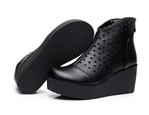 Plataforma de Mujer Sandalias de cuña con Punta Cerrada Cremallera Hollow out Roman Female Summer Faux Leather Shoes