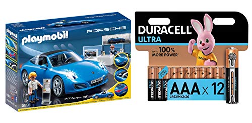 Playmobil Porche - Réplica del Porche 911 Targa 4S Playset, Multicolor, 9,5 x 24,8 x 34,8 cm (5991) + Duracell - Ultra AAA con Powerchek, Pilas Alcalinas (Paquete de 12) 1.5 Voltios