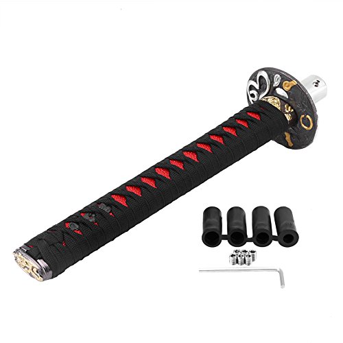 Pomo Cambio de Marchas, estilo de espada japonés universal Palanca de cambio de velocidades Perilla de cambio con 4 adaptadores, negro rojo(Black Red)