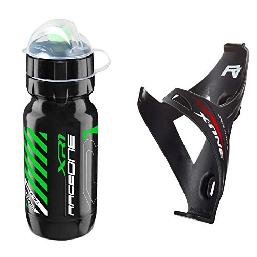 Raceone.it - Kit Race Duo X1 Matt (2 PCS): Porta Bidon X1 + Bidon de Ciclismo XR1 Bici Carrera de Ruta/Bicicleta de Montaña MTB/Gravel Bike. Color: Negro/Verde 100% Made IN Italy Raceone.it - Kit Race Duo X1 Matt (2 PCS): Porta Bidon X1 + Bidon de Ciclismo XR1 Bici Carrera de Ruta/Bicicleta de Montaña MTB/Gravel Bike. Color: Negro/Verde 100% Made IN Italy