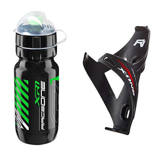 Raceone.it - Kit Race Duo X1 Matt (2 PCS): Porta Bidon X1 + Bidon de Ciclismo XR1 Bici Carrera de Ruta/Bicicleta de Montaña MTB/Gravel Bike. Color: Negro/Verde 100% Made IN Italy