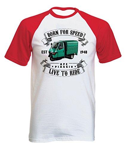 TEESANDENGINES Ape Piaggio Green Live TO Ride 1 Tshirt con Manga Corta roja T-Shirt Size Small