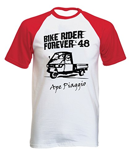 TEESANDENGINES Ape Piaggio Rider Forever P Tshirt con Manga Corta roja T-Shirt Size Xxlarge