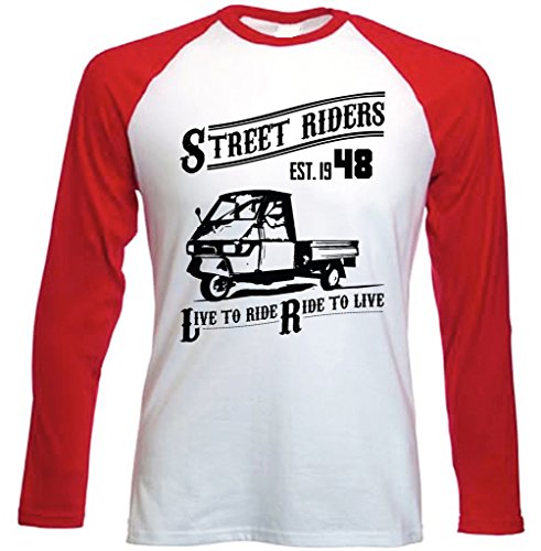 TEESANDENGINES Men's Ape Piaggio Street Riders P Camiseta DE Mangas ROJA LARGAS T-Shirt Size Small