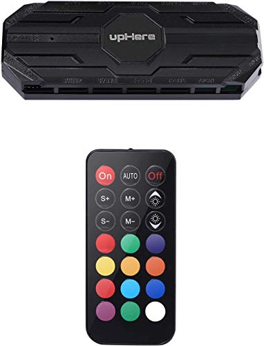 upHere MBX10 - Hub SATA RGB de 10 puertos con mando a distancia y divisor de 21 teclas para ventiladores de carcasa de 6 pines, color negro