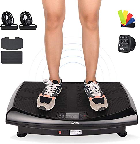 Vanku Fitness Plataforma Vibratoria 4D con Triple Motor para Adelgazar, 7 Modos de Entrenamiento + 120 Nivel, Altavoces Bluetooth, Motor Silencioso con Control Remoto y Bandas de Elásticas