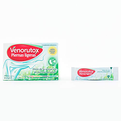 Venorutox Piernas Ligeras - Complemento Alimenticio para piernas cansadas, sabor naranja-limón - 20 sobres polvo