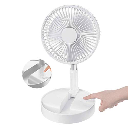 Ventilador de Piso y Mesa con 4 Configuraciones de Velocidad, Batería de 7200 mAh, Altura Regulable y Plegable, Cargando Via USB para Hogar, Cama, Oficina y Escritorio. (Blanco)