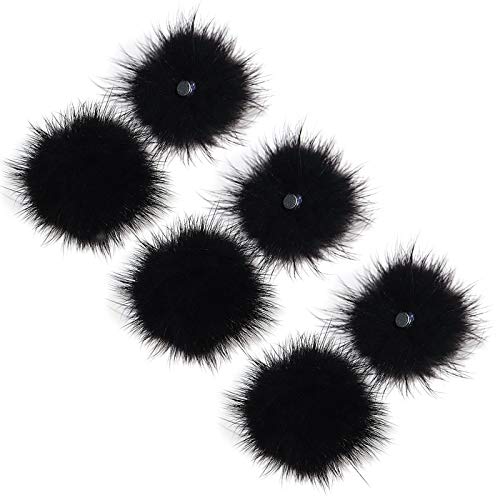 WAZZJY 6pcs Nail Pom Fluffy Plush Ball Nail 3D Soft Pom, Detachable Magnetic Fur Ball, DIY Fur Pom Nail Accessories for Girls Women Nails Art Decorate (Black)