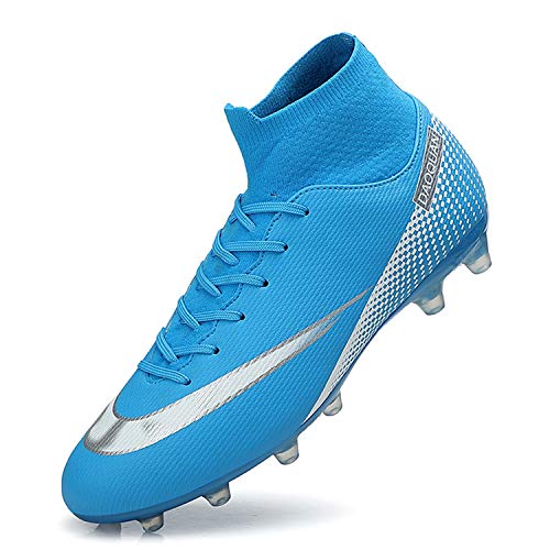 WOWEI Zapatos de Fútbol Hombre Spike Aire Libre Profesionales Atletismo Training Botas de Fútbol Zapatillas de Deporte,T2150 Azul,35 EU