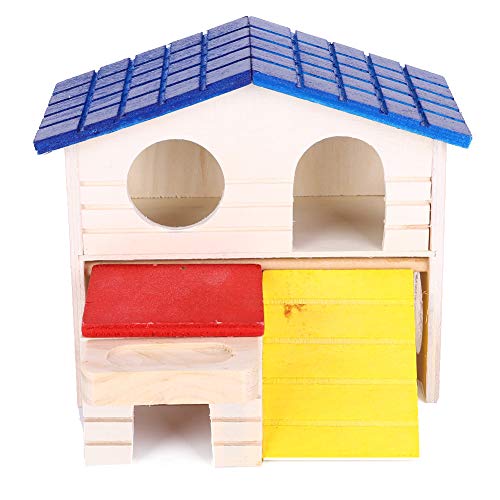 YOUTHINK Hamster Wooden House, Casa de Diseño de Dos Pisos para Hamster Conejillo de Indias Hamster Cute Home con Blue Roof Mouse Toy