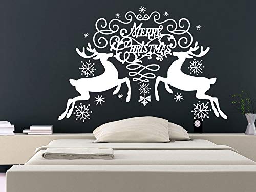 zhuziji Adhesivos de Pared para Amigos Mery Christmas Double Renos con Bonitos Copos de Nieve Año Cute Wallnordic Bedroom Decorationvinylpvc41x58cm