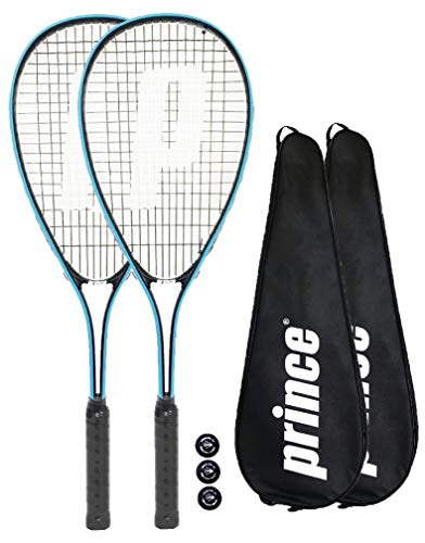 2 x Prince Power Shark Ti Raqueta de squash + Covers + 3 Squash Balls