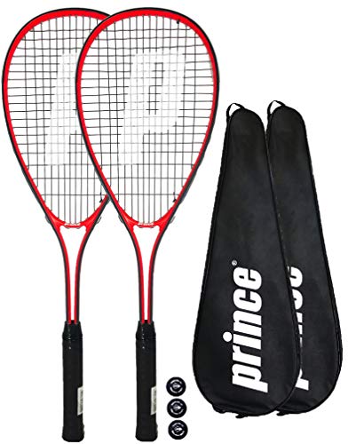 2 x Prince Power Warrior Ti raquetas de squash + Covers + 3 Squash Bolas
