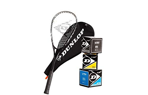 _Dunlop Biotec Lite TI Silver Deluxe - Juego de raqueta de squash (incluye 3 pelotas)
